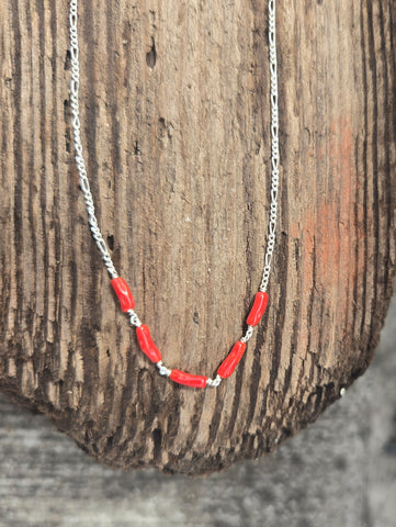 Mediterranean Red Coral (Old Stock) and Pearl Sterling Silver Necklace