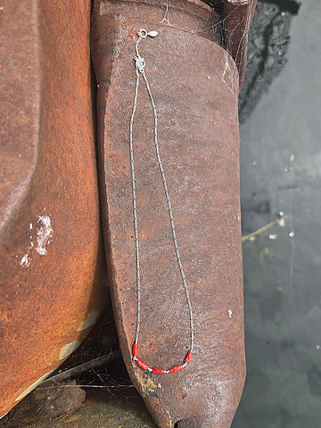Mediterranean Red Coral (Old Stock) and Pearl Sterling Silver Necklace