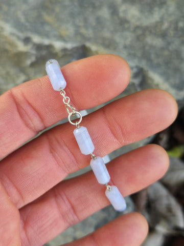 Blue Lace Agate Infinity Sterling Silver Bracelet