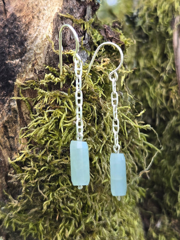 Aquamarine Nautical Fender Anchor Chain Earrings