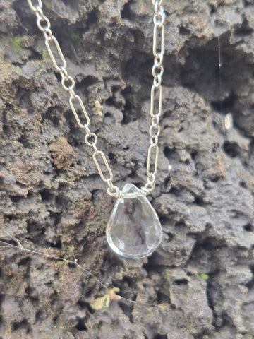 White Topaz Faceted Briolette Sterling Silver Necklace