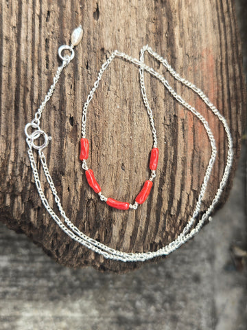 Mediterranean Red Coral (Old Stock) and Pearl Sterling Silver Necklace