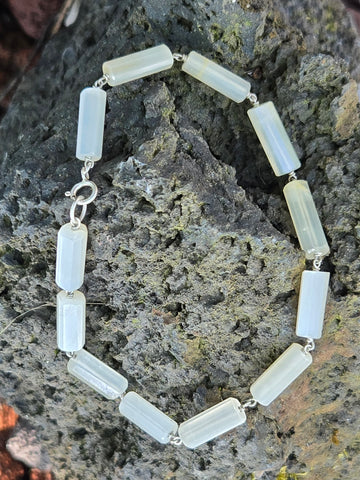 White Moonstone Infinity Sterling Silver Bracelet