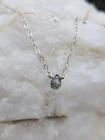 Montana Sapphire Faceted Dainty Briolette Sterling Silver Necklace