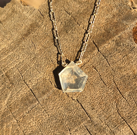 Moon Quartz Faceted Pentagon Sterling Silver Necklace