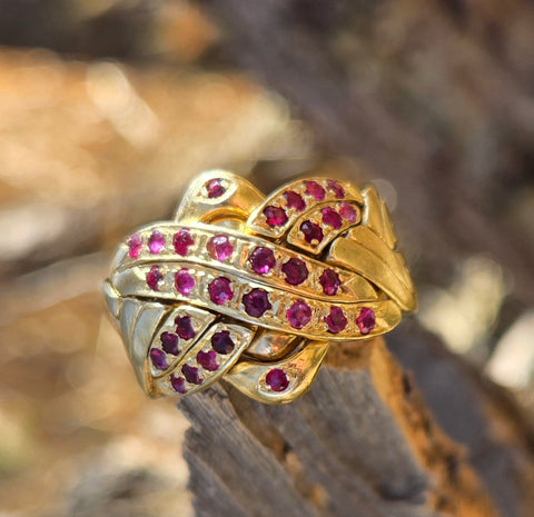 Ruby 14K Gold Antique Puzzle Ring