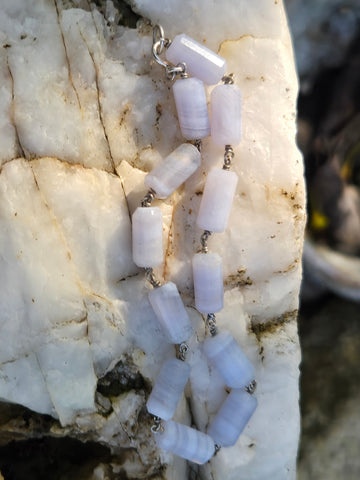 Blue Lace Agate Infinity Sterling Silver Bracelet