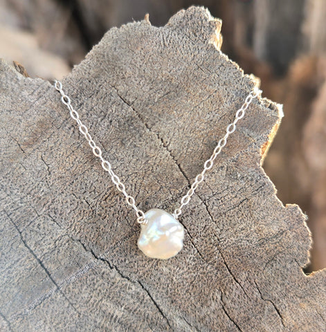 Dainty Freshwater Baroque Pearl Sterling Silver Necklace