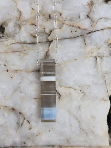 Blue Striped Opal Faceted Sterling Silver Necklace