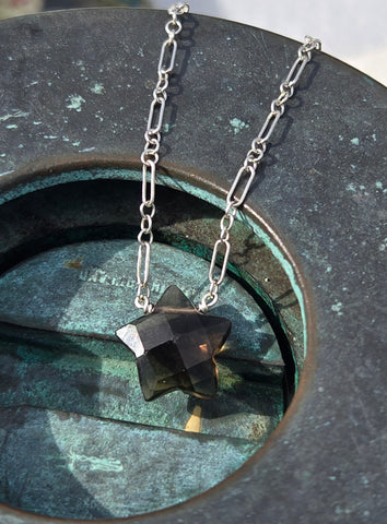 Smoky Quartz Faceted Star Sterling Silver Necklace