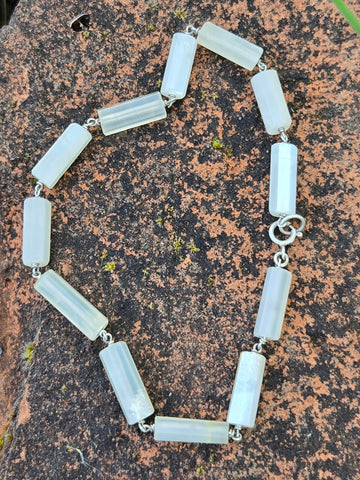 White Moonstone Infinity Sterling Silver Bracelet