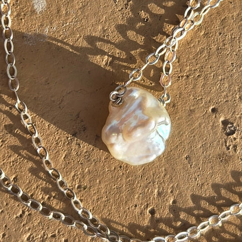 Dainty Freshwater Baroque Pearl Sterling Silver Necklace