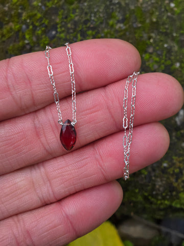 Garnet Faceted Marquise Sterling Silver Necklace 