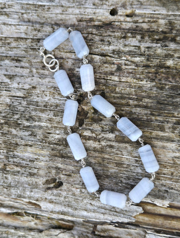 Blue Lace Agate Infinity Sterling Silver Bracelet
