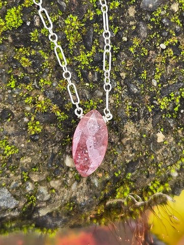 Strawberry Quartz Faceted Marquise Sterling Silver Necklace 