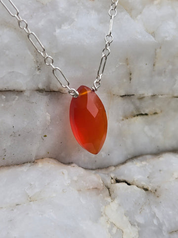 Carnelian Faceted Marquise Sterling Silver Necklace