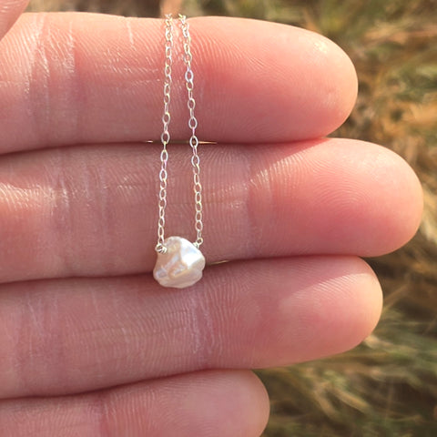 Dainty Freshwater Baroque Pearl Sterling Silver Necklace