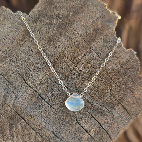 Rainbow Moonstone Briolette Sterling Silver Necklace