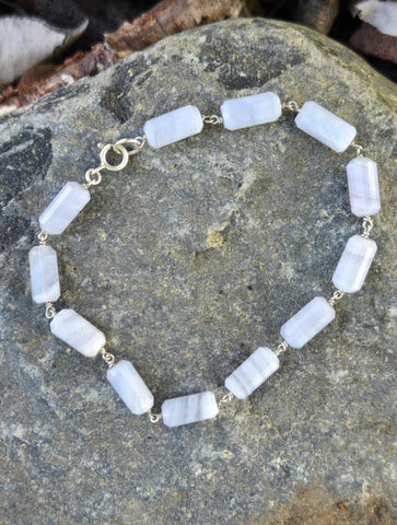 Blue Lace Agate Infinity Sterling Silver Bracelet