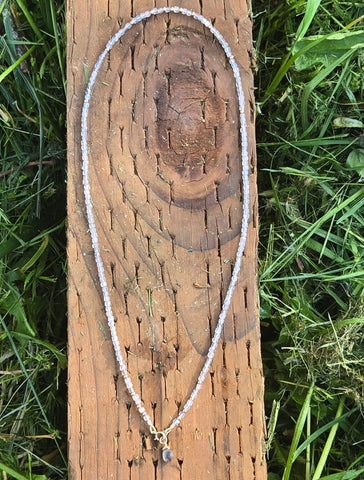 Labradorite Faceted Dice 14K Gold Infinity Beaded Necklace