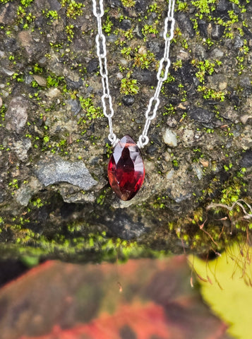 Garnet Faceted Marquise Sterling Silver Necklace 