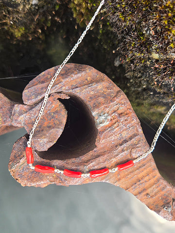 Mediterranean Red Coral (Old Stock) and Pearl Sterling Silver Necklace