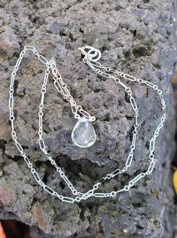 White Topaz Faceted Briolette Sterling Silver Necklace