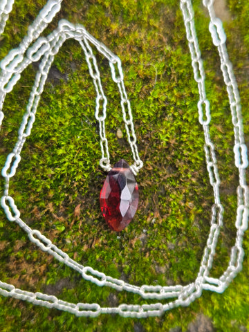 Garnet Faceted Marquise Sterling Silver Necklace 