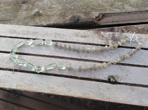 Prasiolite Faceted Free Form with Labradorite Infinity Necklace