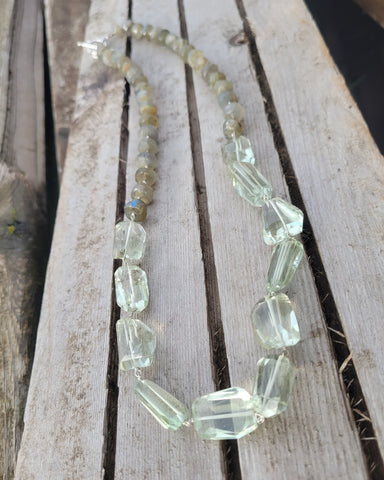 Prasiolite Faceted Free Form with Labradorite Infinity Necklace