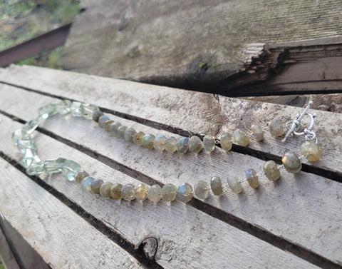 Prasiolite Faceted Free Form with Labradorite Infinity Necklace