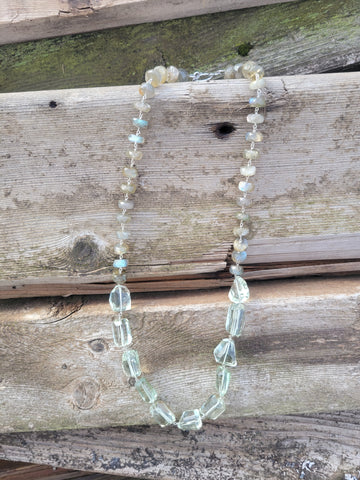 Prasiolite Faceted Free Form with Labradorite Infinity Necklace