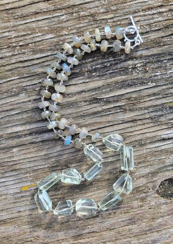 Prasiolite Faceted Free Form with Labradorite Infinity Necklace