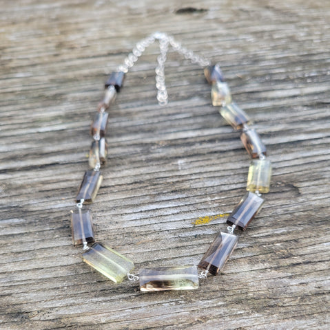 Faceted Smoky Citrine Rectangle Bead Infinity Necklace