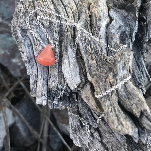 Peach Moonstone Faceted Sterling Silver Necklace