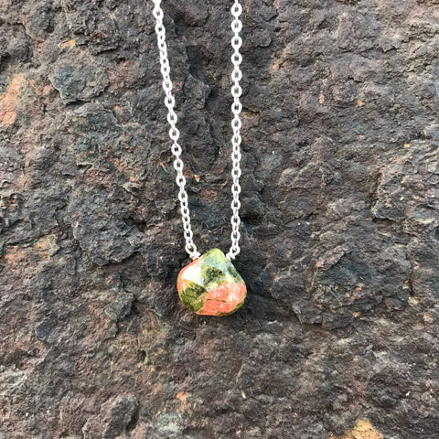 Unakite Jasper Faceted Briolette Necklace Root & Third Eye Chakras