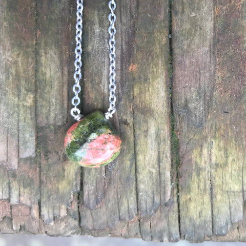 Unakite Jasper Faceted Briolette Necklace Root & Third Eye Chakras
