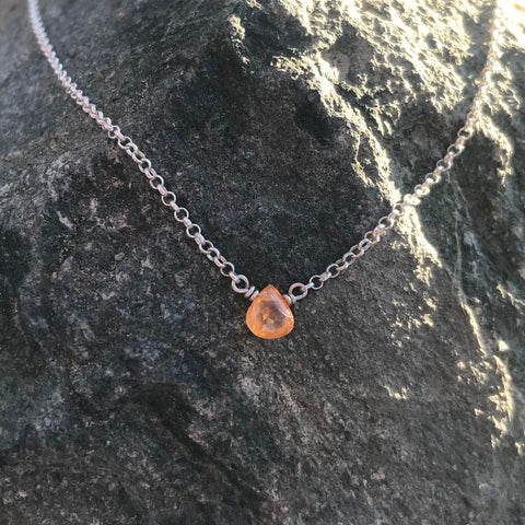Mandarine Garnet Faceted Briolette Sterling Silver Neckkace